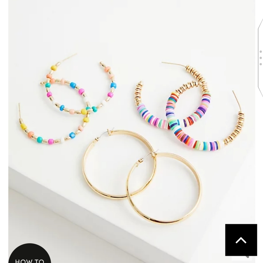 🆕MULTICOLOR BEADED HOOP SET OF 3 - GOLD TONE